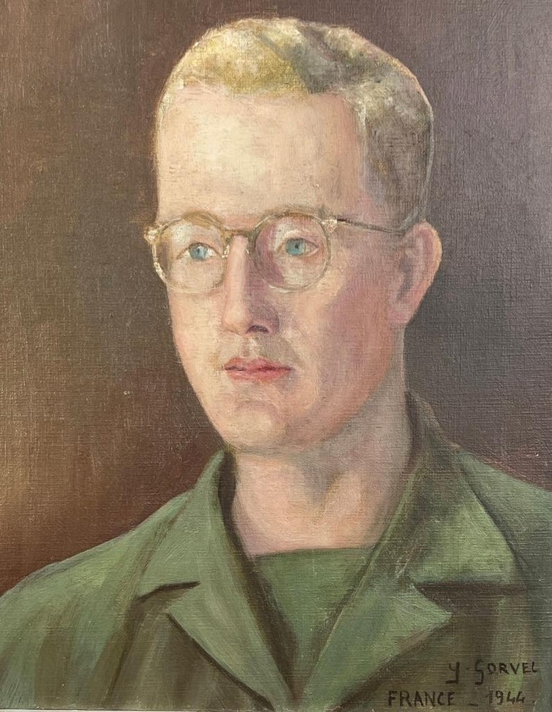 Vintage WWII Oil Painting Portrait Art American Soldier 1944 C Robert Withey USA