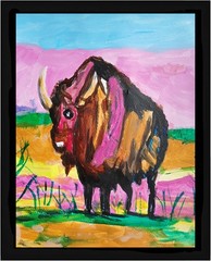 Abstract/Expressionism 11×14 Buffalo Roaming One of a Kind Colorful Painting