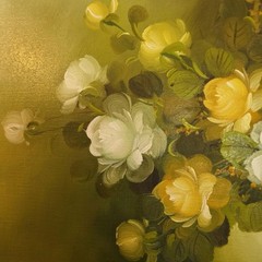 1970S Signed M Redon Greens Floral Rose Still Life Framed Oil Painting 27×31