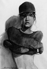 Original charcoal drawing girl portrait. black and white charcoal sketch art