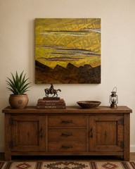 Barbara Tennant Original Abstract Landscape Painting Mixed Media Wood Panel Sign