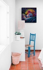 Stylized painting/print of a Flower Girl, 8×8 inch stick-on canvas