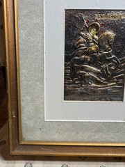 Peter Zoudis St George Fine Silver 999+ 24k Gold Relief Icon Framed Ruby COA
