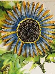 Sculpted Sunflower Painting/Blue And Yellow Flower Art/12 X 12