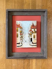 Original Georgian Art Painting Signed Matted Framed Taupe Brown Orange Rustic