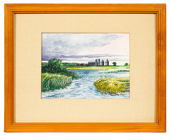 William Barron (American, 20th Century) Watercolor – Barn Across Field