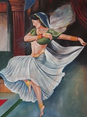 Realistic Art Painting Of Dancing Lady Art Watercolor On Silk Cloth 22×27 Inches