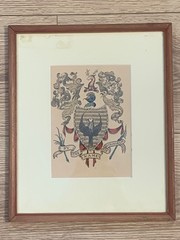 Vintage Buckingham Family Coat of Arms Heraldic Hand Colored Watercolor Art