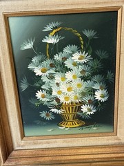 Nancy Lee Daisy Flower Oil Painting With Wood Frame 18X15