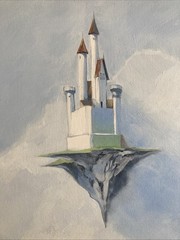 Vintage Original Oil Painting Surrealist Sky Cloud Castle Lawrence W Lee Signed