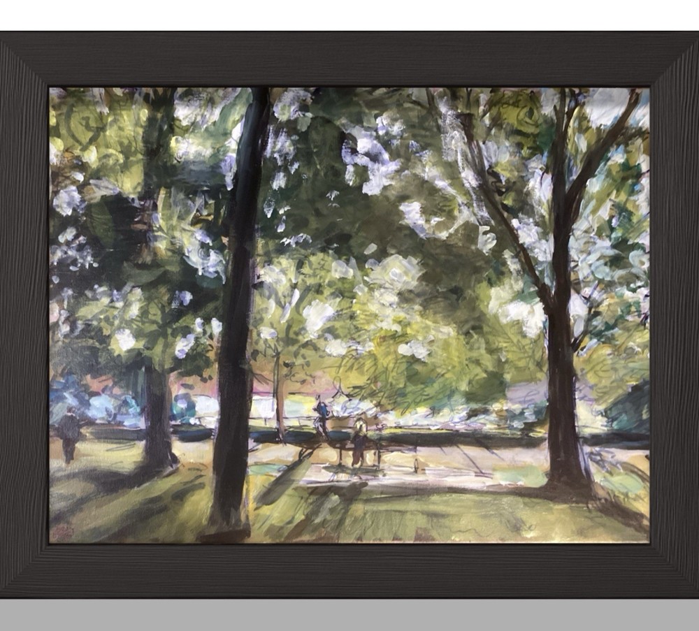 PDQ Artist Original Painting Landscape Park Trees Abstract Acrylic 18×24 Canvas