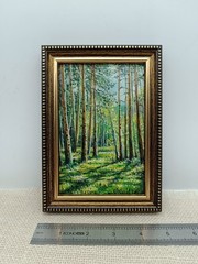 Birch Forest Original Oil Painting 4×6 Framed Signed Sunlit Landscape Path Art