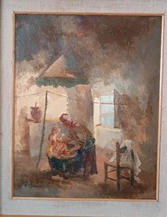 INTERIOR oil on panel painting by GUIDO GUIDI, 1940s/50s