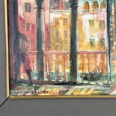 Signed David Landis (1918–1983) Venice Italy Modernist Oil on Board 60s VTG