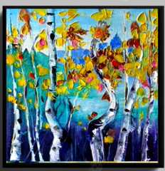 9″ ORIGINAL Oil Painting Fall Nature Art Central Park 3D Art Signed Forest Birch