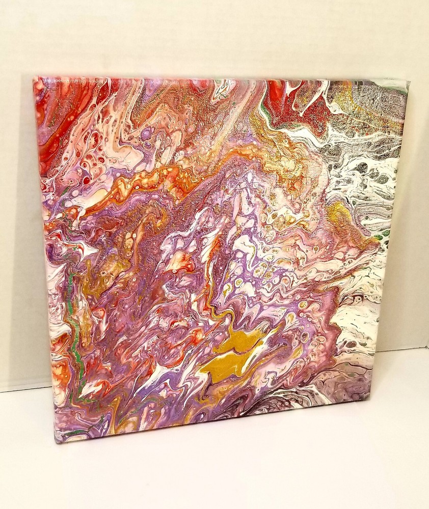 Acrylic Wall Art Hand Poured Lilac Waves Painting On Canvas 12in × 12in × 0.5 in