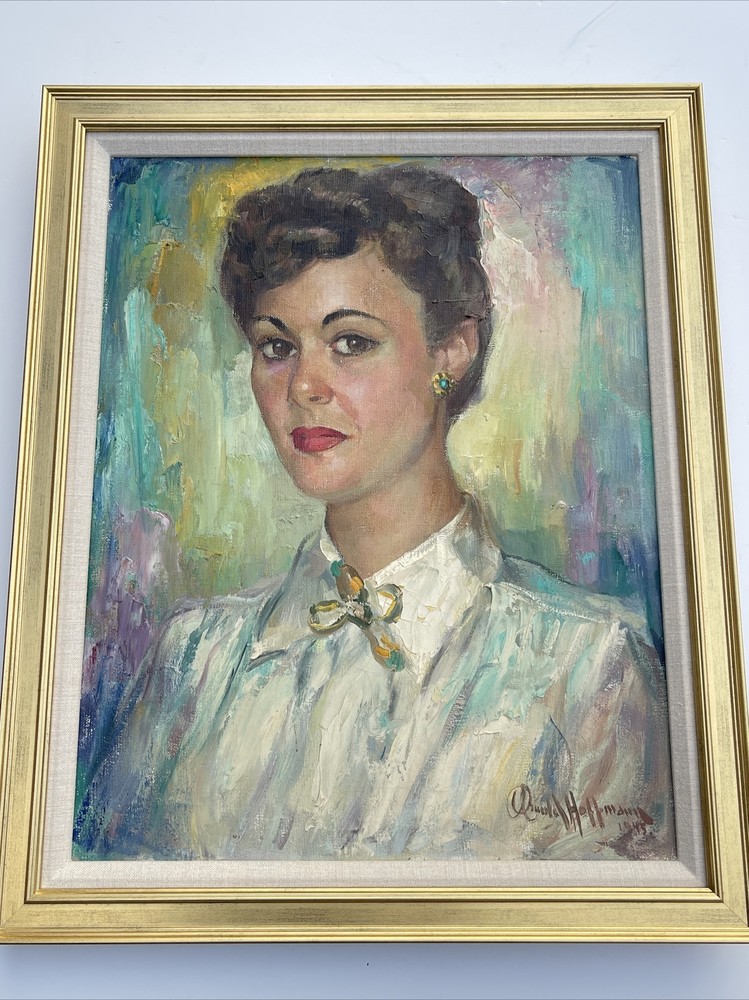 ARNOLD HOFFMAN PAINTING ANTIQUE NEW YORK Pretty Woman Oil LISTED FAMOUS 1940’S