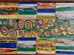 Gustave Klint Style Abstract Oil Painting Framed Vintage Color Art 1940-1960