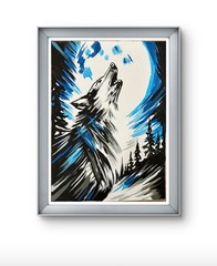 Original Abstract Howling Wolf Painting 14×11 canvas Modern Wall Art Home Decor