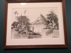 Monochrome Pen Ink Watercolor Asian Landscape Signed By Artist