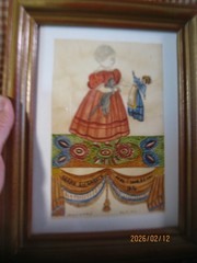VINTAGE WATERCOLOR PAINTING of COLONIAL TIMES BABY INFANT CHILD