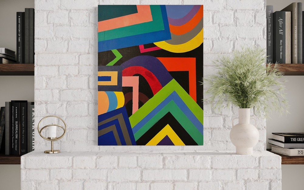 Large Hard-Edge Acrylic Painting Retro Modernist Style