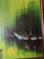 Signed Original Mid Century Modern Painting Sailboats 37”x25” “ The Channel “