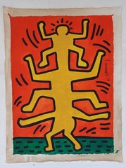 Keith Haring Signed Pop Art Oil Painting on Canvas Iconic Street Art