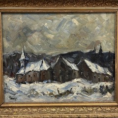 Handcrafted Winter Landscape Oil Painting „Snowy Village“ Russian Artwork