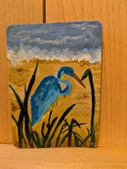 ACEO Original Acrylic Painting By Meganspreit Sunset Egret On Beach With Ocean