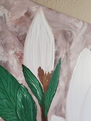 Handmade Painting Acrylic Wood Frame 24x16x0.5in Art Decor Flowers Magnolia