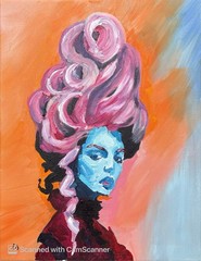 Pink & Blue Rococo Portrait Original Acrylic Painting 11×14 Signed Canvas Art