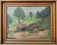 Ernst Jensen (1894-1975): PAST THE SHELTER and UP THE HILL, original oil