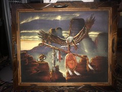 Vintage Velvet Eagle American Indian Painting Possibly Sanchez 60s 20″x25″