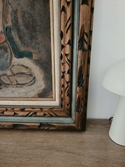 STERLING STRAUSER „Boy Playing With Toy“ Large Oil Painting on Board 28″x32″