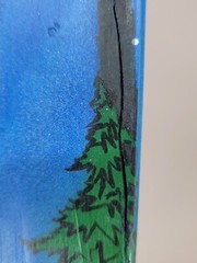 Nature Painting on Plywood Handmade Original 24″ x 4″ Trees Mountains Moon Sky