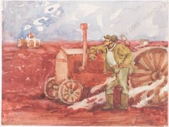 Anatoli Dovzhenko (1932-1991) „Kolkhoz Tractorist“, Watercolor, 1960s (1)