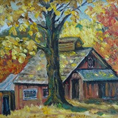 1975 Miniature Autumn Landscape Oil Painting Sugar House Framed Signed 8.5×6.5