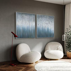 Blue Rain Textured Metallic Hand Painted by Martin Edwards Framed Abstract Dipty