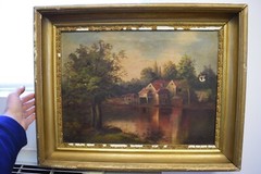 Very Old Framed Oil Painting on Canvas „Landscape“ 27″ x 21 1/2″ (CU#897)