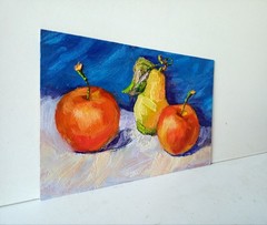 Pear Impasto Painting Original Art Impression Oil Painting 7.8 x 11.8 in