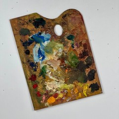 Vintage Artist’s Large Rectangular Painting Palette With Remnant Oil Paint