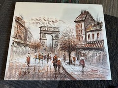 Original Signed Burnet Cityscape Mid Century Painting European Street Scene