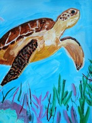Abstract/Expressionism 11×14 Sea Turtle One of a Kind Street Art Painting