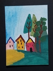ACEO Original Painting Houses Landscape Art Card ATC