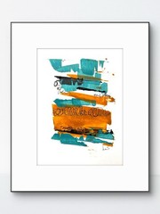 SAMATOWIC Original Abstract 9×12 Paper Gold Teal Signed Living Room Wall Art 24