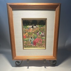 Framed Folk Art Acrylic Painting Community Life Family Farming Landscape Thanom
