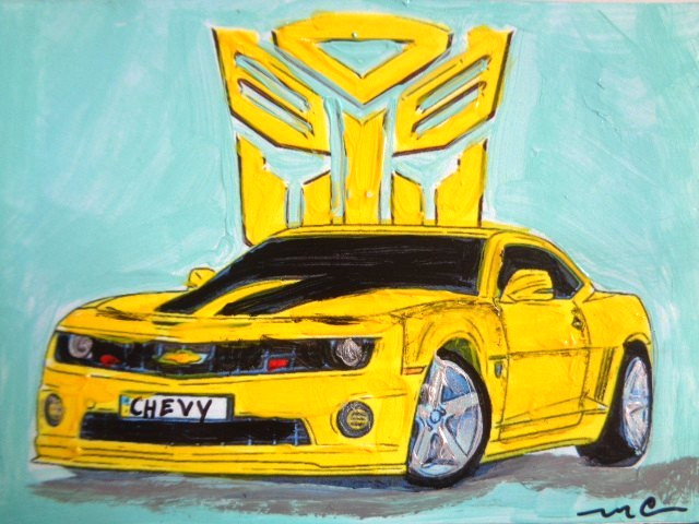 ATC ACEO Transformers AUTOBOT BUMBLEBEE CHEVY CAR Painting Art