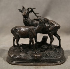 Animal Bronze 19th Century Deer Group Alfred Dubucand French Natural