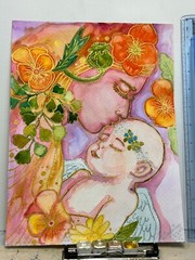 Watercolor Memorial Art Baby and Me Bereaved Mother Grief Artwork Blue Gold